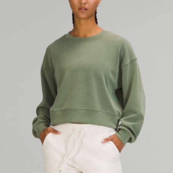 100. Lululemon Perfectly Oversized Cropped Crew *Softstreme™ Green Twill - Picture 2 of 4